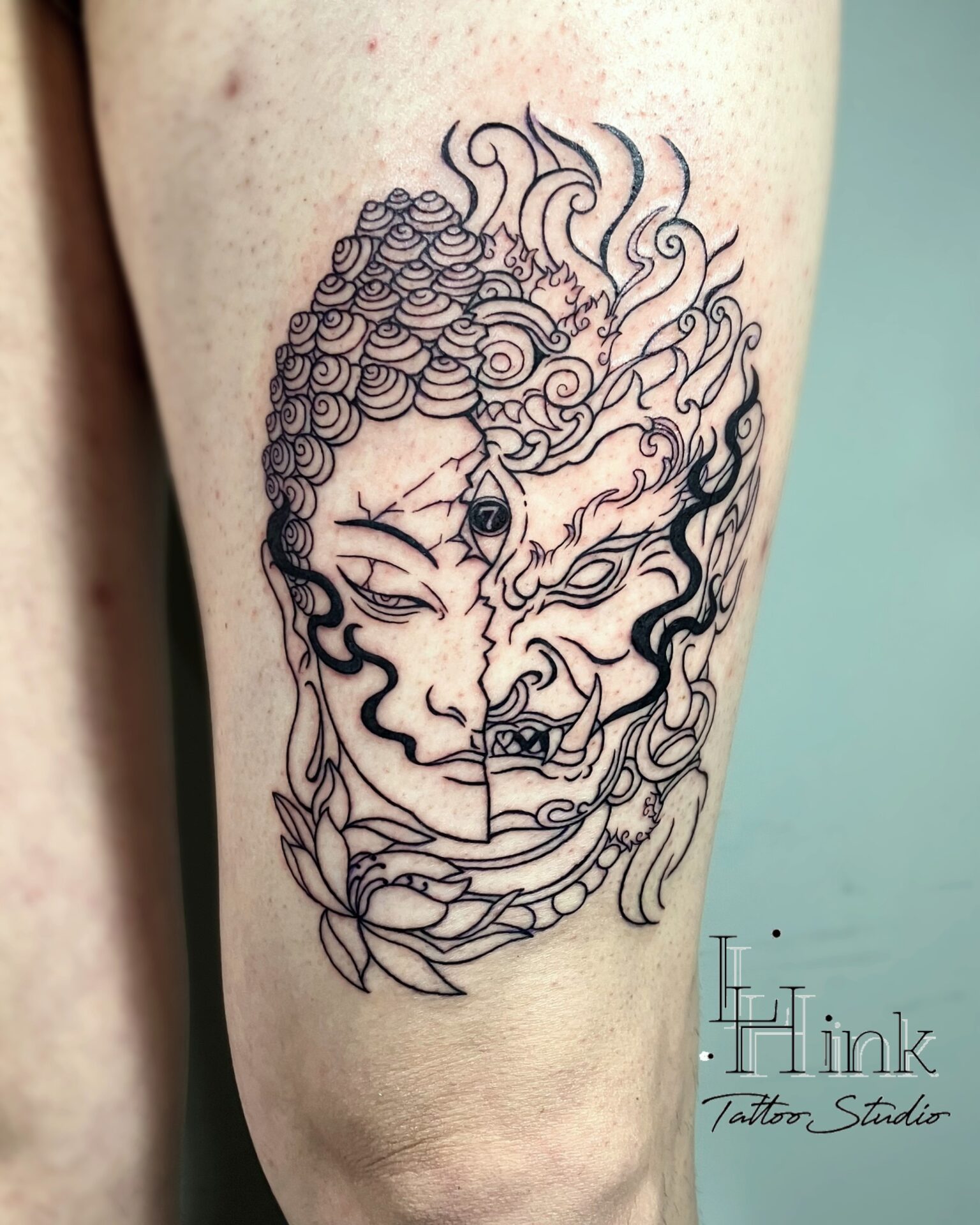 東京吉祥寺のタトゥースタジオLH ink Tattoo Studioで施術した 仏と不動明王