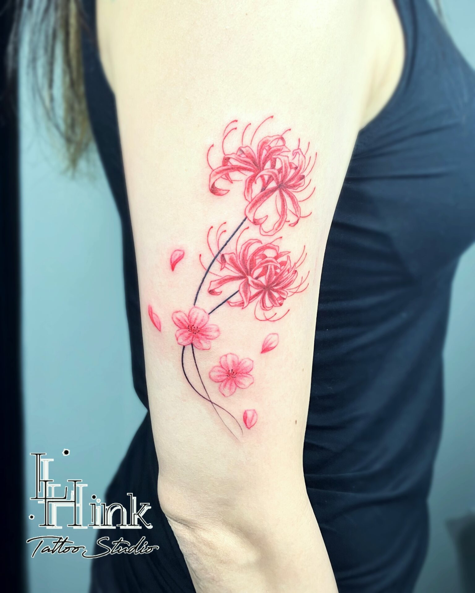 東京吉祥寺のタトゥースタジオLH ink Tattoo Studioで施術した 彼岸花と桜
